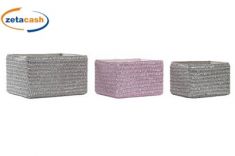 SET 3 CESTE RETTANGOLARI ARGENTO ROSA H18CM