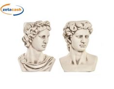 STATUA IN PIETRA CON VASO TESTA ROMANO 2 MODELLI 35X28X45CM