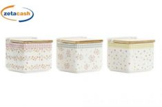 BARATTOLO IN CERAMICA DECORATA CON TAPPO IN BAMBOO 3 COLORI