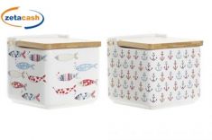 BARATTOLO IN CERAMICA BIANCA 2 FANTASIE MARINE 13X14X13 CM