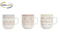 TAZZA PORCELLANA BIANCA FIORATA BORDO COL ASS H10D9CM