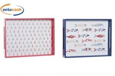 VASSOIO IN LEGNO CON DECORAZIONI MARINE 40 X 30 X 5 CM