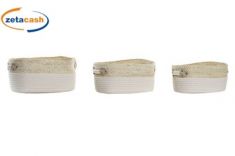 SET 3 CESTE OVALI FONDO MANICI COTONE BIANC FASCIA SUP VIMIN