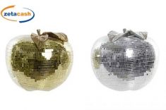 MELA IN RESINA CON MOSAICO DORATO O ARGENTATO 21X21X19 CM