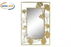 SPECCHIO CON STRUTTURA IN METALLO DORATO FOGLIE 66x3x92CM