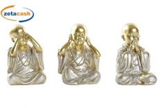 BUDDHA IN RESINA ORO NON VEDO/SENTO/PARLO 11X10XH18 CM