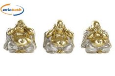 BUDDHA IN RESINA ORO NON VEDO/SENTO/PARLO 20X15XH20 CM