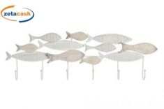 ATTACCAPANNI IN METALLO CON 6 GANCI TEMA MARINO 60X5X19 CM