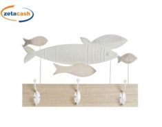 ATTACCAPANNI IN LEGNO E METALLO CON 3 GANCI TEMA MARINO