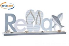 SCRITTA IN LEGNO RELAX TEMA MARINO CON CORDA 43X6X17 CM