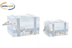 BAULE IN LEGNO 2 PEZZI CON DECORAZIONE MARINE