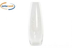 VASO IN VETRO TRASPARENTE CON FOGLIE BIANCHE 9X9X25 CM