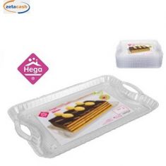 VASSIOIO RETTANGOLARE PLASTICA TRASPARENTE C/MANICI 35X23CM