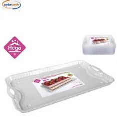 VASSIOIO RETTANGOLARE PLASTICA TRASPARENTE C/MANICI 42X36CM