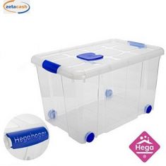 BOX PORTAOGGETTI CON RUOTE 55LT TRASPARENTE NR4 59X41XH36CM