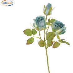 STELO 3 ROSE AZZURRO CON FOGLIE 55 CM