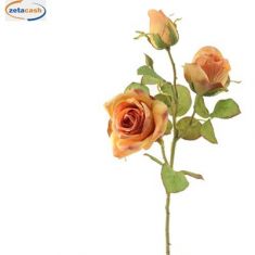 STELO 3 ROSE CORALLO CON FOGLIE 55CM