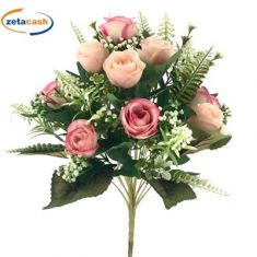 BOUQUET DI BOCCIOLI DI FIORI ROSA H 40 CM