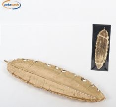 VASSOIO FOGLIA RESINA DORATA 38X11XH3 CM