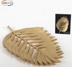 VASSOIO FOGLIA DECORATIVO RESINA DORATA 27X19XH2 CM