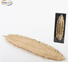 VASSOIO FOGLIA RESINA DORATA 47X14XH3 CM