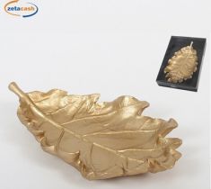 VASSOIO FOGLIA RESINA DORATA 34X21XH5 CM