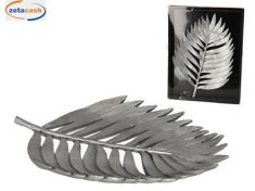 VASSOIO FOGLIA DECORATIVO RESINA ARGENTATA 27X19XH2 CM