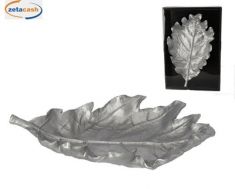 VASSOIO FOGLIA RESINA ARGENTATA 34X21XH5 CM