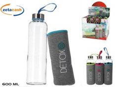 BOTTIGLIA IN VETRO CON COPERCHIO E RIVESTIMENTO.