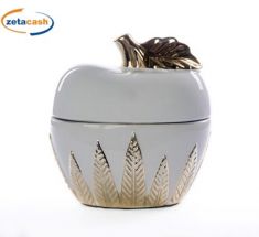 POTICHE IN PORCELLANA BIANCO ORO FORMA MELA