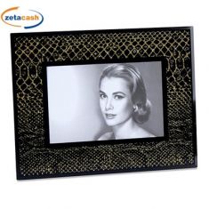 PORTAFOTO IN VETRO NERO CON BRILLANTINI ORO 15 X 20 CM