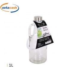 BOTTIGLIA IN VETRO TRASPARENTE CON TAPPO IN ACCIAIO 1 LT