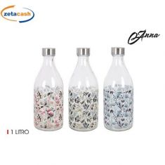 BOTTIGLIA VETRO ANNA DECORO FLOREALE TAPPO METALLO 1 LT ASS