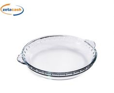 TORTIERA IN VETRO CON MANICI LATERALI DIAM CM 21