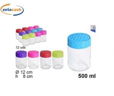 BARATTOLO DI VETRO CON TAPPO IN PLASTICA 500 ML COL ASS