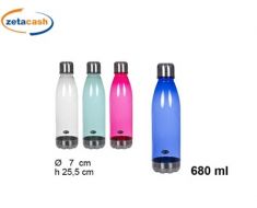 BORRACCIA PLASTICA CON TAPPO IN ACCIAIO 680 ML COL ASS