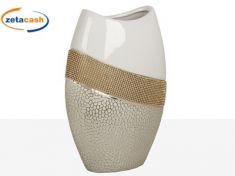 VASO OVALE CERAMICA BIANCA C/DECORI E STRASS 21X12XH31CM