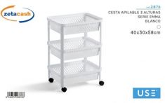 CESTO IMPILABILE 3 ALTEZZE BIANCO CON ROTELLE 40X30XH58 CM