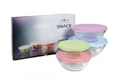 INSALATIERE 4 PEZZI IN VETRO CON COPERCHIO