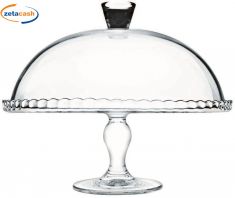 ALZATINA in VETRO TRASPARENTE con CUPOLA. MISURE: D. 32 cm.