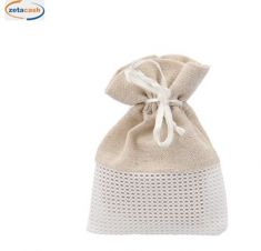 CONF 10 SACCHETTI BEIGE IN COTONE E RETE COL BIANCA