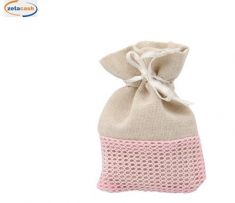 CONF 10 SACCHETTI BEIGE IN COTONE E RETE ROSA