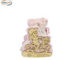 SCATOLA IN LEGNO BIMBA CON BICI ROSA CON SACCHETTO