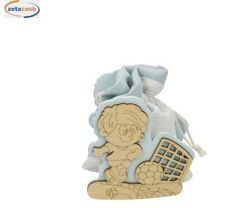 SCATOLA IN LEGNO BIMBO CON PALLONE CELESTE CON SACCHETTO