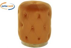 POUF IN VELLUTO ARANCIO CON FASCIA IN METALLO ORO CM36X36X47