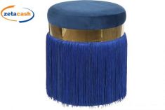 POUF IN VELLUTO CON FASCIA METALLO ORO E FRANGE CM 34X34X42